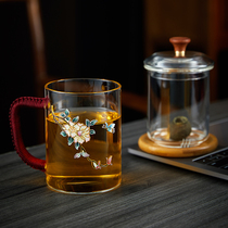 Longshan Hall glass tea cup with cover tea water separation belt to thicken the office cup thickened home water cup with tea filter tea cup