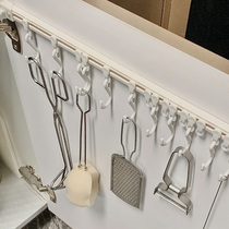 Storage hooks on the inside of cabinet doors kitchen hanging spoons and shovels kitchen supplies collection kitchen space utilization skills