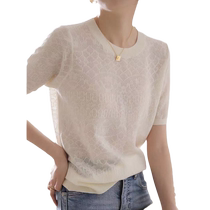 Foreign trade brand export first-line big-name cut label versatile round neck short-sleeved 2024 early autumn new slimming sweater