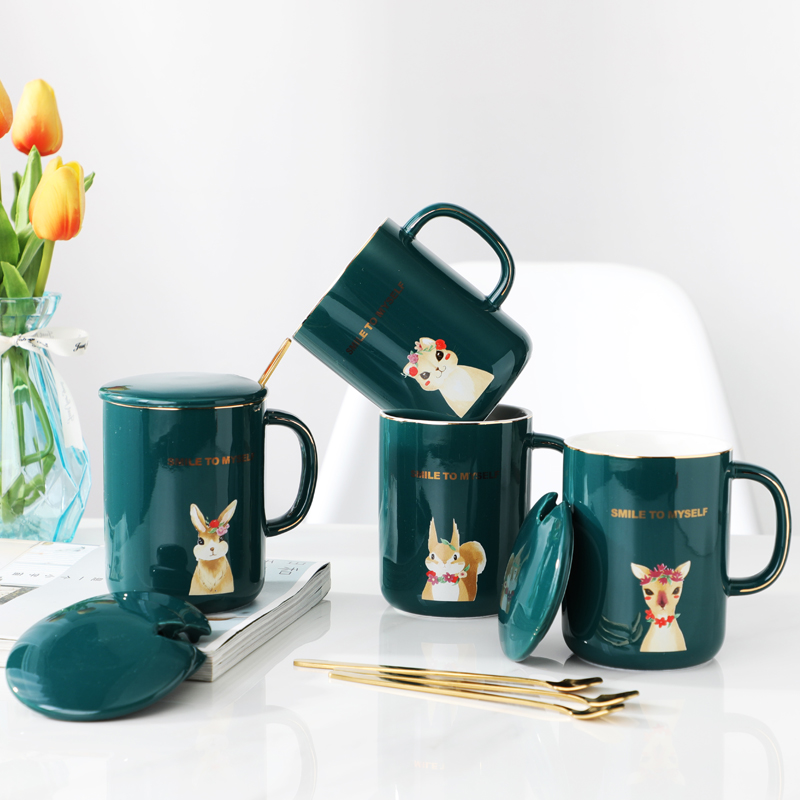 Ceramic mug small luxury coffee cup household water cup with lid spoon student gift simple cute cup gift box