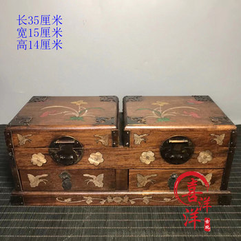 Antique rosewood inlaid shell flower and bird multi-layer jewelry box bracelet storage box ornaments retro old objects