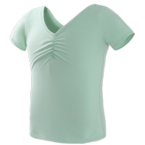 Childrens dance short-sleeved tops summer dance clothes Chinese dance ballet girls dance T-shirt green half-sleeved practice clothes