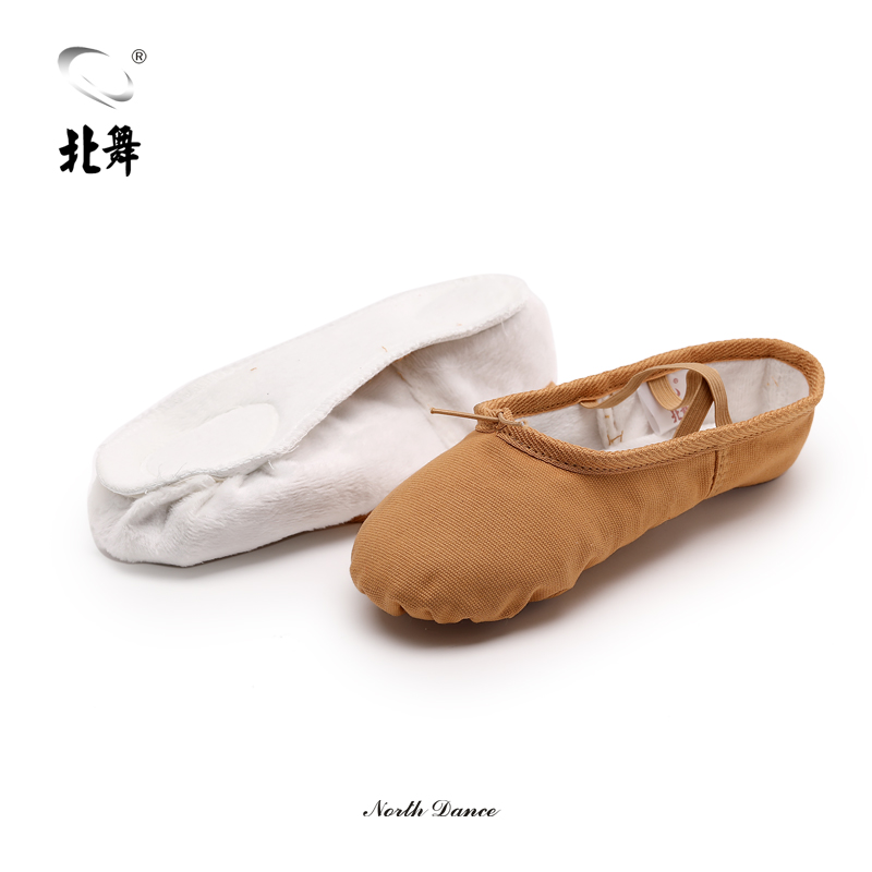 North Dance Children Plus Suede Dance Shoes Autumn Winter Thickened Ballet Shoes Gymnastics Shoes Camel Dancing Shoes Soft-bottom Practice Shoes