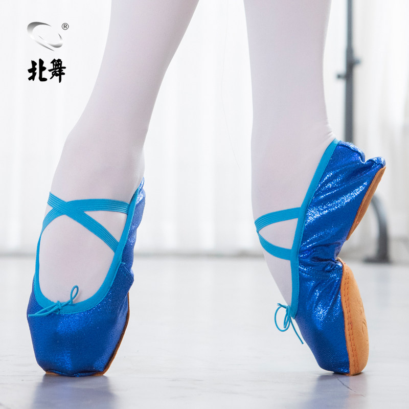 North Dance Female Blue Small Dense Dot Ballet Dance Shoes Soft Bottom Belly Leather Dance Practice Shoes Two Bottoms Dance Shoes Yoga Shoes