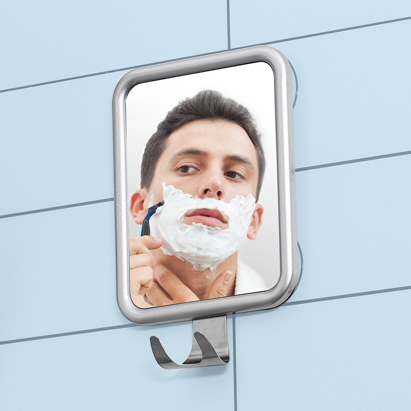 Suction Cup Anti-Fog Makeup Mirror, Aluminum Alloy Metal with Hook, Round, No-Drill, for Bathroom, Shower, Shaving, and Makeup