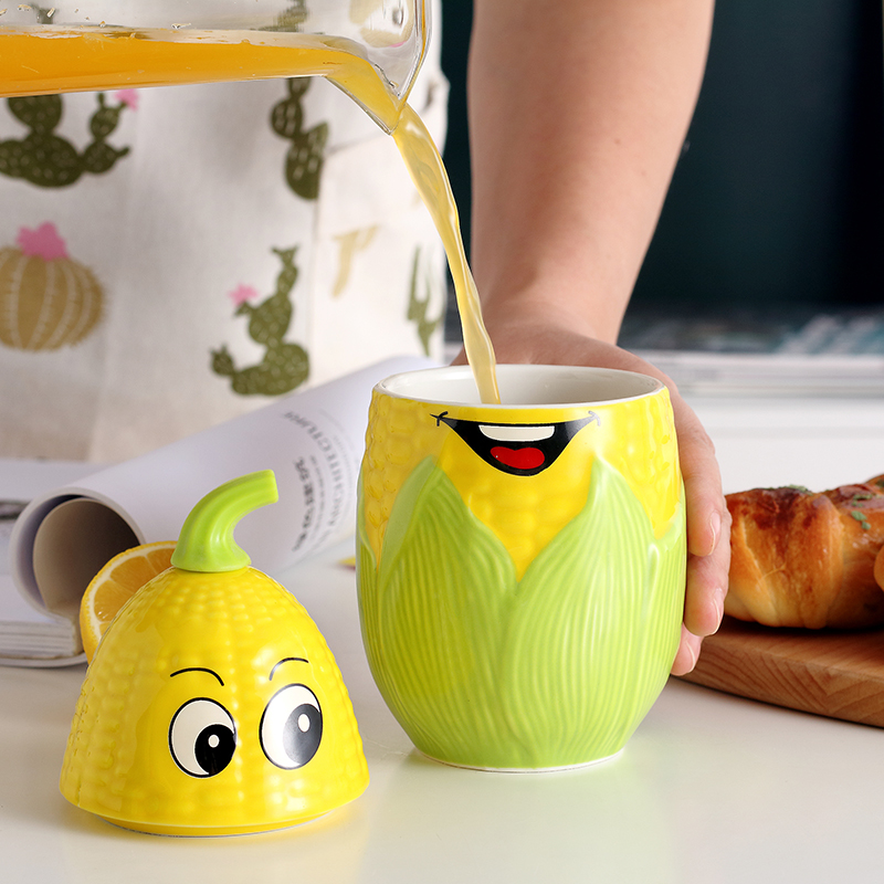 Creative move trend ceramic cup of milk coffee cup glass mugs couples cartoon sweet corn cup