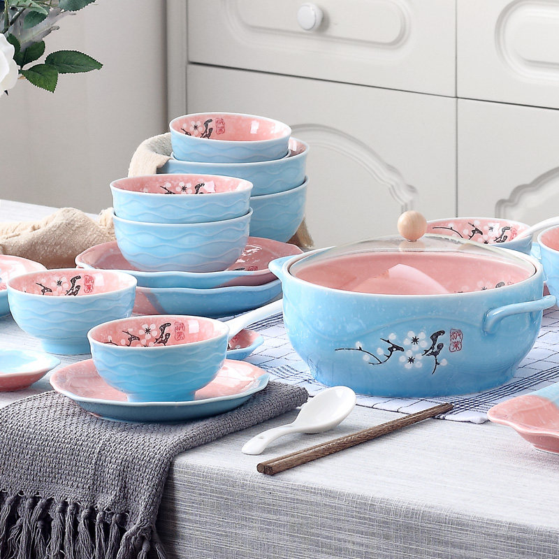 Jingdezhen Bowls Dish Suit Home Day Style Ceramic Dishes plate Composition Eating Soup Bowls Chopsticks Nordic Creative Cutlery