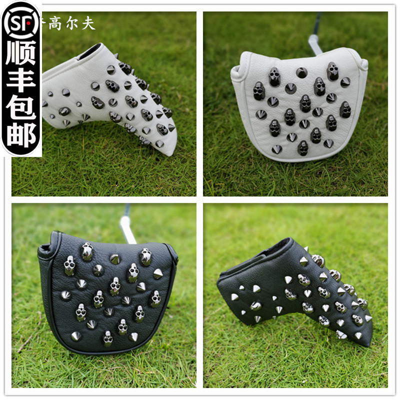 Black skull golf club cover club head cover club protection cover head cap cover rivet putter cover wooden pole cover