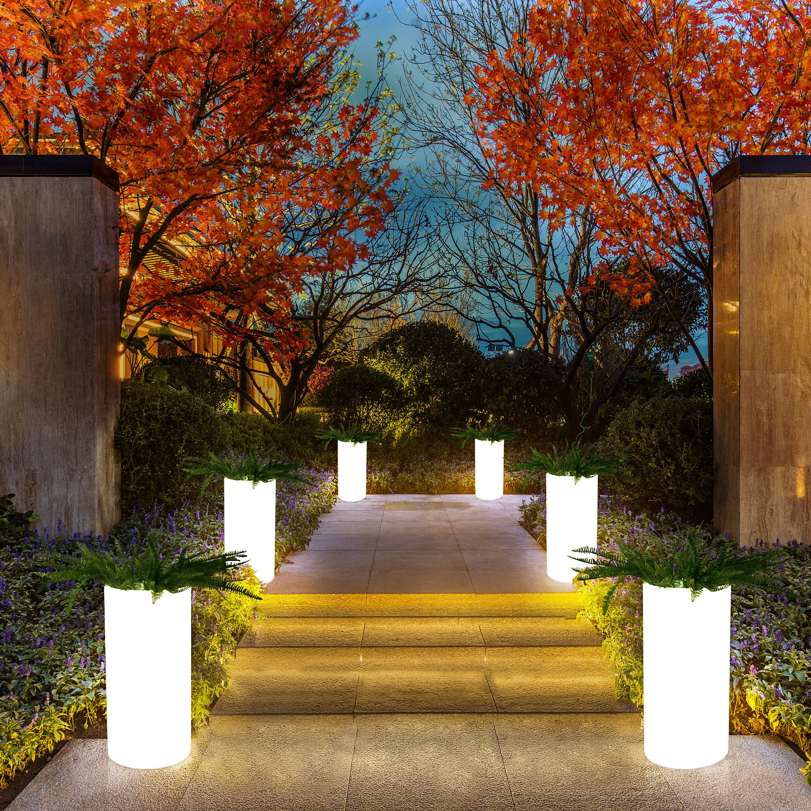 Balcony Home Plastic Creative Cylindrical Large Diameter Flower Pot Outdoor Luminous Vase Courtyard Decoration Pendulum Landscape Flowers