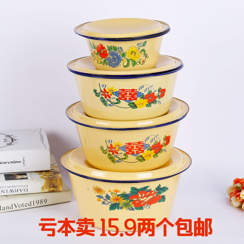 Old enamel POTS with cover soup pot enamel dumpling stuffing basin sauce bowl boil medicine deepen hand washing bowl of lard