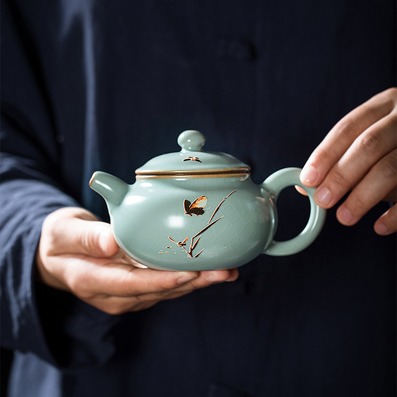 Ruyao Teapot Tea-making ceramic large antique pot Single pot large capacity ice crack Ru Porcelain tea set High-end home office