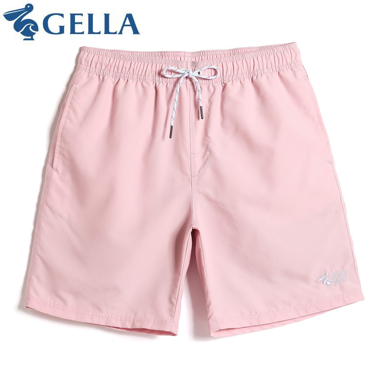GELLA vacation beach pants men's speed dry loose size casual invisible print shorts flat swim trunks plain