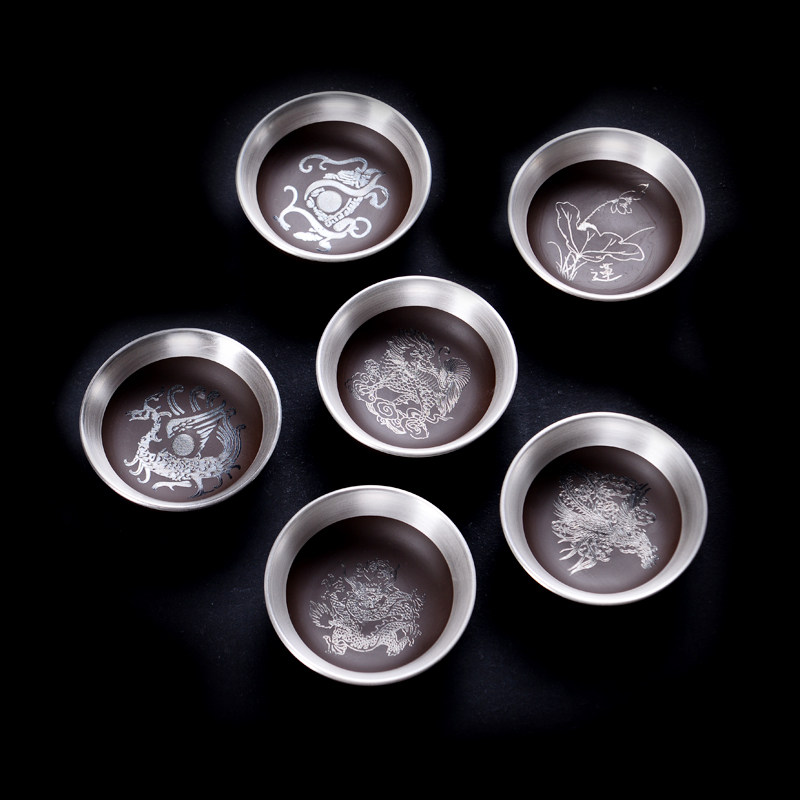 Durui Silver cup Pure handmade silver teacup Purple Sand inner pot Gilt silver Kung Fu tea household tea cup master single cup