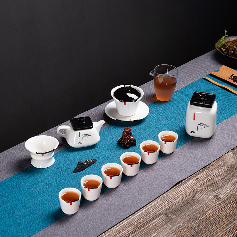 Du Rui Shi creative white porcelain kung fu tea set home modern minimalist Jiangnan water town cover bowl teapot small teacup