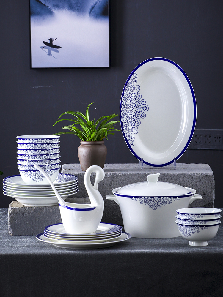 Dishes Chinese household Jingdezhen glaze Zhongcai bone China tableware Blue and white porcelain bowls, dishes, spoons, gifts, porcelain DIY items