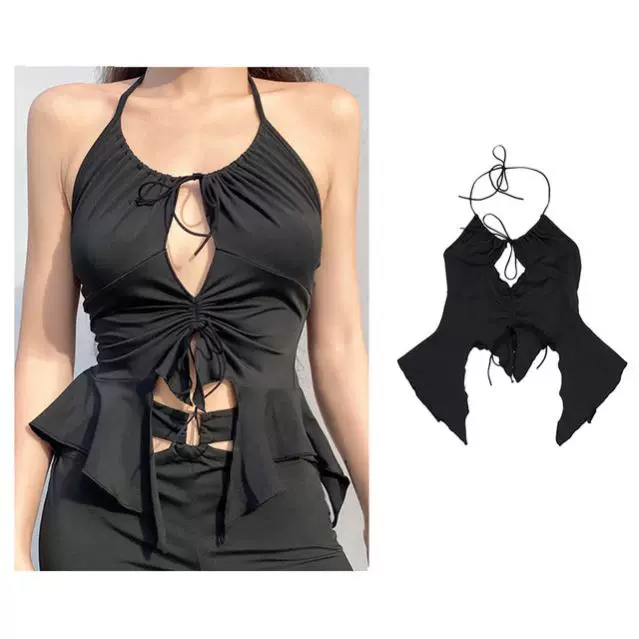 ЧЕРНЫЙ КОРОСЕТ Топ Sexy готическая одежда лямки crop to