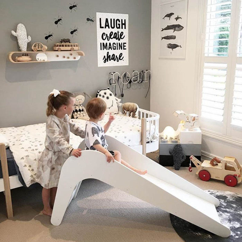 Children's slide INS indoor household white wooden slide educational toy photography prop area corner toy