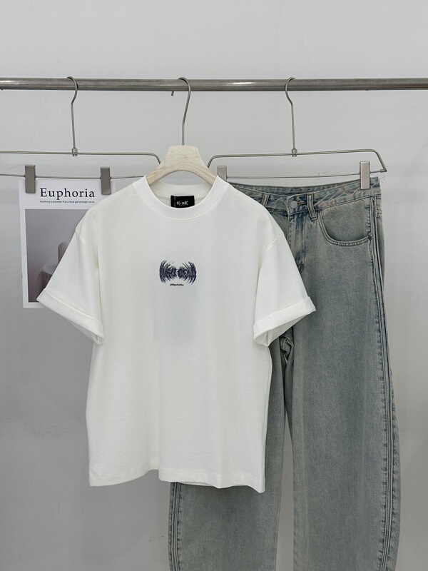 Minimalist Korean-Style Swirl Print T-Shirt for Men, Summer New Fashion Casual Versatile Loose Trendy Short-Sleeve T-Shirt
