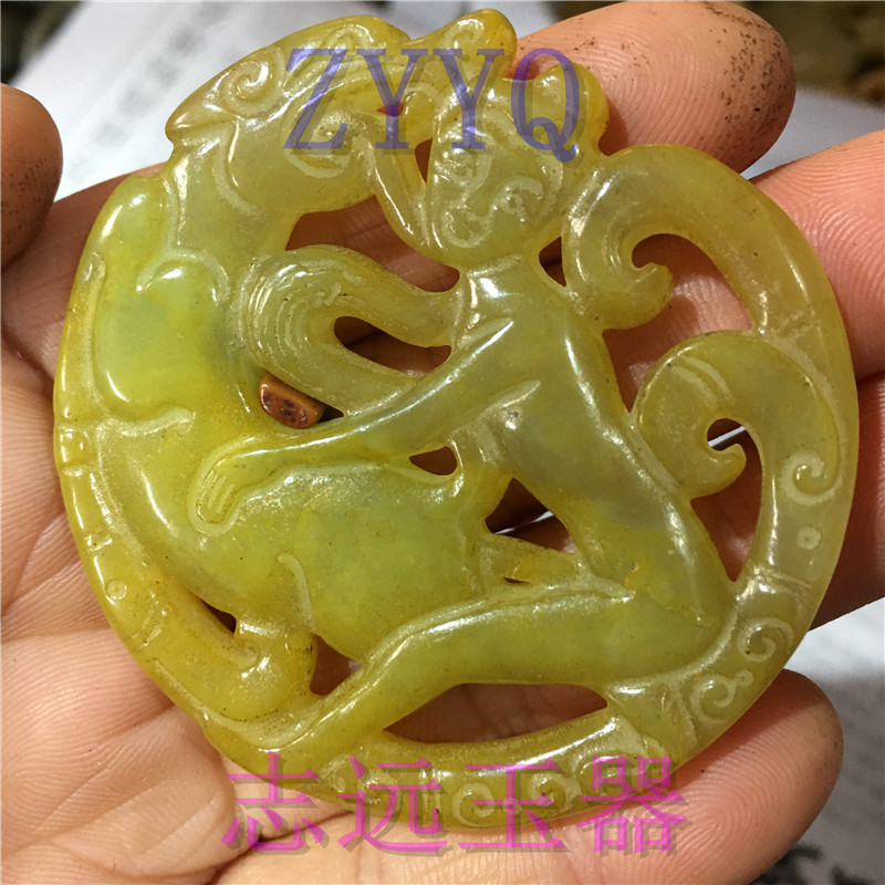 古玉仿古黃色岫玉上古時代玉神女乘龍玉珮古玩古董老玉器掛件把件