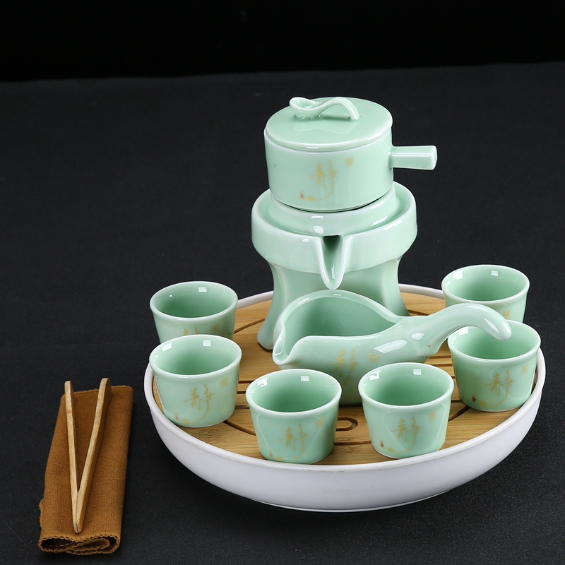 Whole set of creative full semiautomatic green porcelain tea set sets minimalist home tea tray Anti-scalding ceramic kung fu tea maker