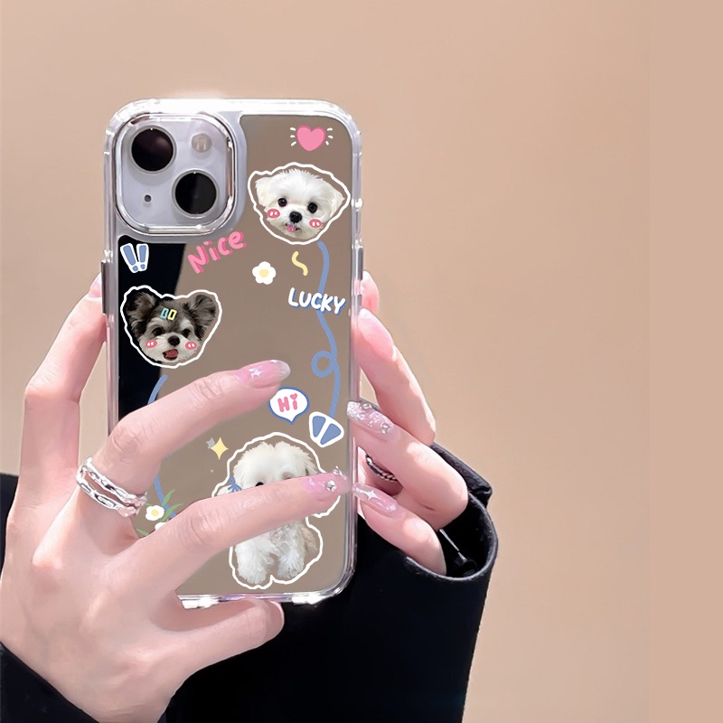 Japanese and Korean Cartoon Puppy Phone Case Suitable for iPhone 14 Apple 13Promax, 17Pro Mirror, 15Pm New Model for Women, 11 Internet Celebrity, 12 Makeup Mirror, 16 Anti-Drop, Niche Xr Cute X Protective Case