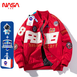 NASA ຮ່ວມມືຍີ່ຫໍ້ປີໃຫມ່ສີແດງຫນາສີແດງເສື້ອຄຸມລົດຈັກ baseball jacket jacket embroidered ຍີ່ຫໍ້ trendy ຜູ້ຊາຍແລະແມ່ຍິງຄູ່ຜົວເມຍແບບດຽວກັນ
