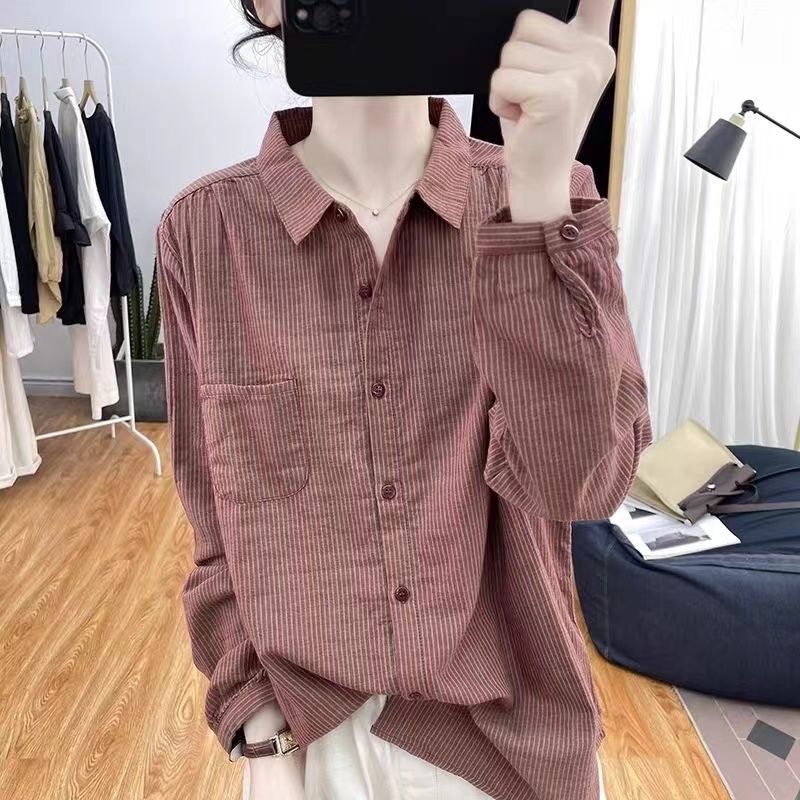 100% Pure Cotton Double-Layer Fabric Long-Sleeved Shirt Women's Top Sun Protection Style Sweet Loose and Stylish Drop-Shoulder Shirt 100% Pure Cotton Double-Layer Fabric Long-Sleeved Shirt Women's Top Sun Protection Style Sweet Loose and Stylish Drop-Shoulder Shirt