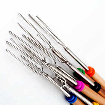 Bbq barbecue equipment outdoor wooden handle barbecue fork stainless steel barbecue fork 8-color telescopic u-shaped barbecue tube stick
