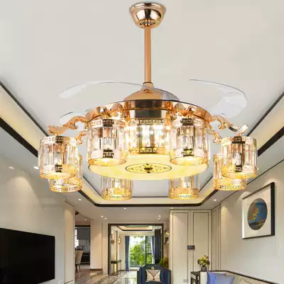 Crystal invisible ceiling fan lamp luxury European living room dining room ceiling fan light LED frequency conversion bedroom electric fan integrated lamp