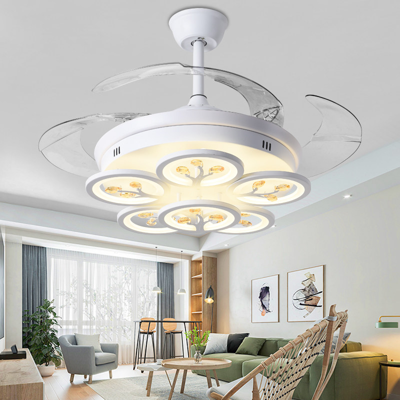 Nordic variable frequency ceiling fan light Creative living room ceiling fan light Modern dining room chandelier Bedroom LED invisible electric fan light