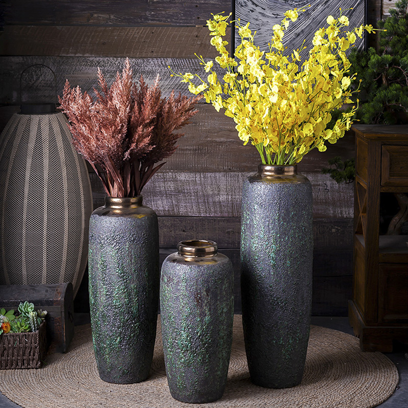 Jingdezhen ceramic vase landing dried flowers flower arrangement sitting room adornment is placed to restore ancient ways do old literary checking pottery basin