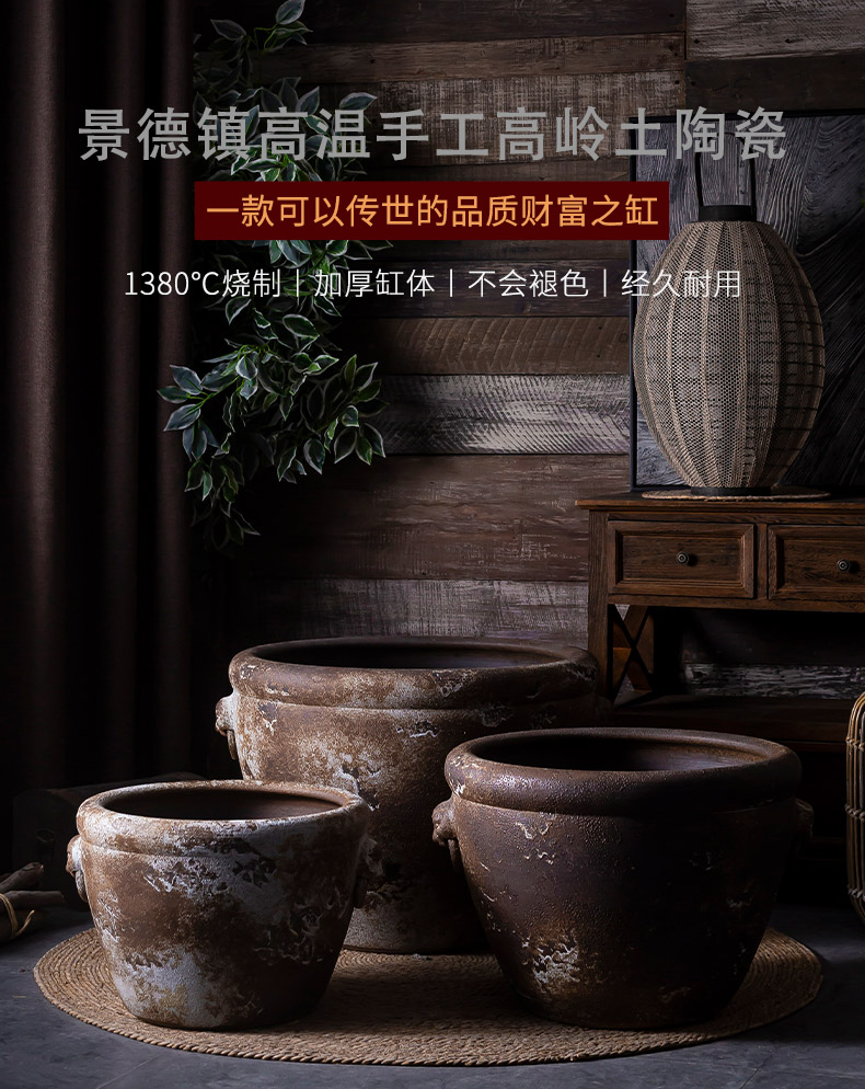 Jingdezhen thick ceramic large aquarium archaize square, lotus lotus basin plutus courtyard balcony potted landscape furnishing articles