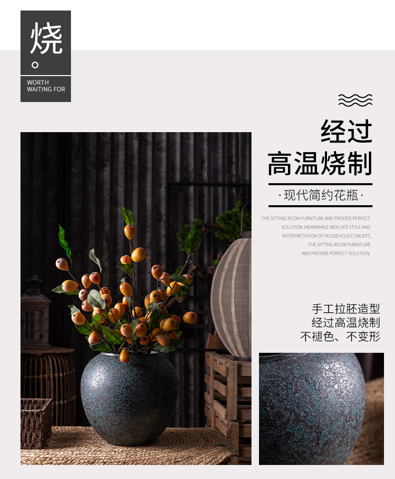 Dried flower ceramic large diameter vase mesa of new Chinese style flower implement flower arranging flowers restore ancient ways do old ball furnishing articles