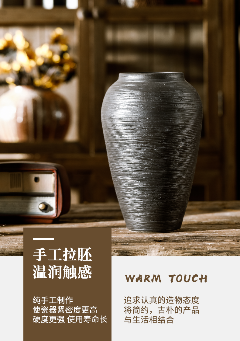 Jingdezhen official flagship store dried flower vase ceramics decoration furnishing articles sitting room flower arranging flower pot retro black porcelain