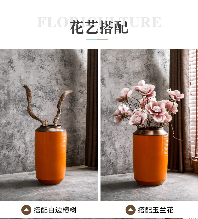 Vase furnishing articles of jingdezhen porcelain clay ceramic sitting room ground flower arrangement large flower implement retro light key-2 luxury jars