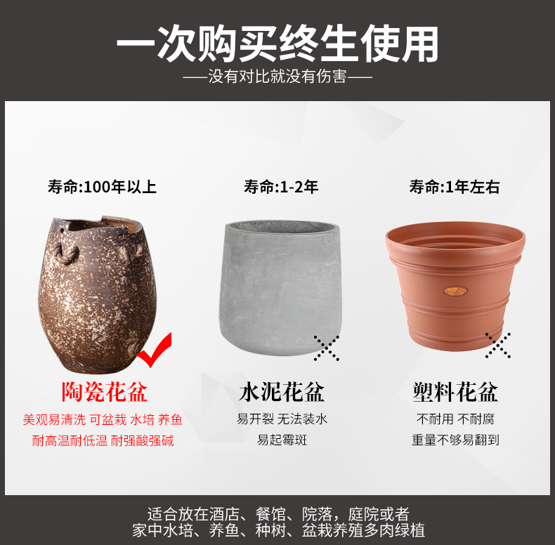 Clay pot pot cylinder retro big flowerpot European ceramic flowerpot ground ceramic, villa and courtyard hotel