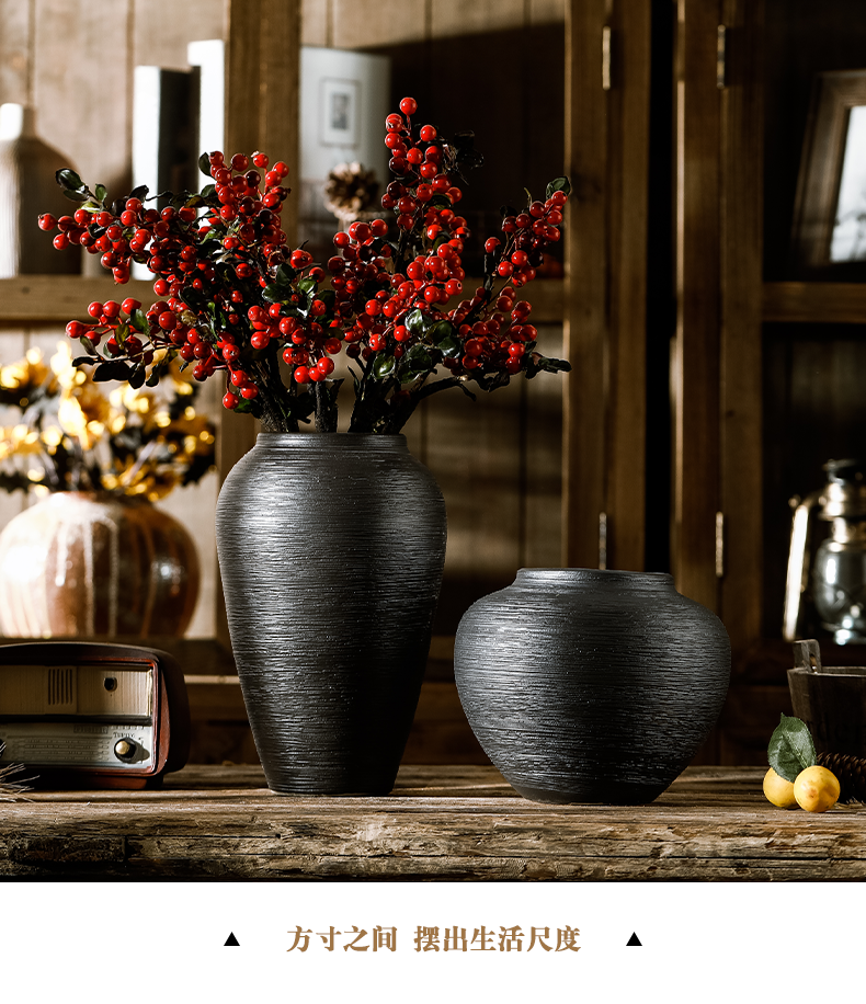 Jingdezhen official flagship store dried flower vase ceramics decoration furnishing articles sitting room flower arranging flower pot retro black porcelain