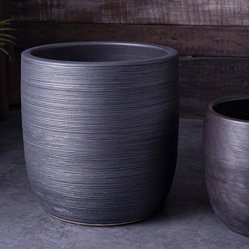Nordic flowerpot I and contracted vase black ceramic green plant hydroponic POTS of large diameter cylinder indoor plant decoration