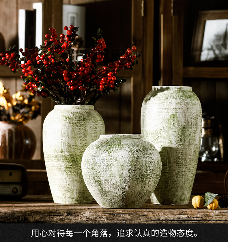 American green clay flower implement large ceramic vase dried flowers, household furnishing articles ceramic table sitting room decorative vase