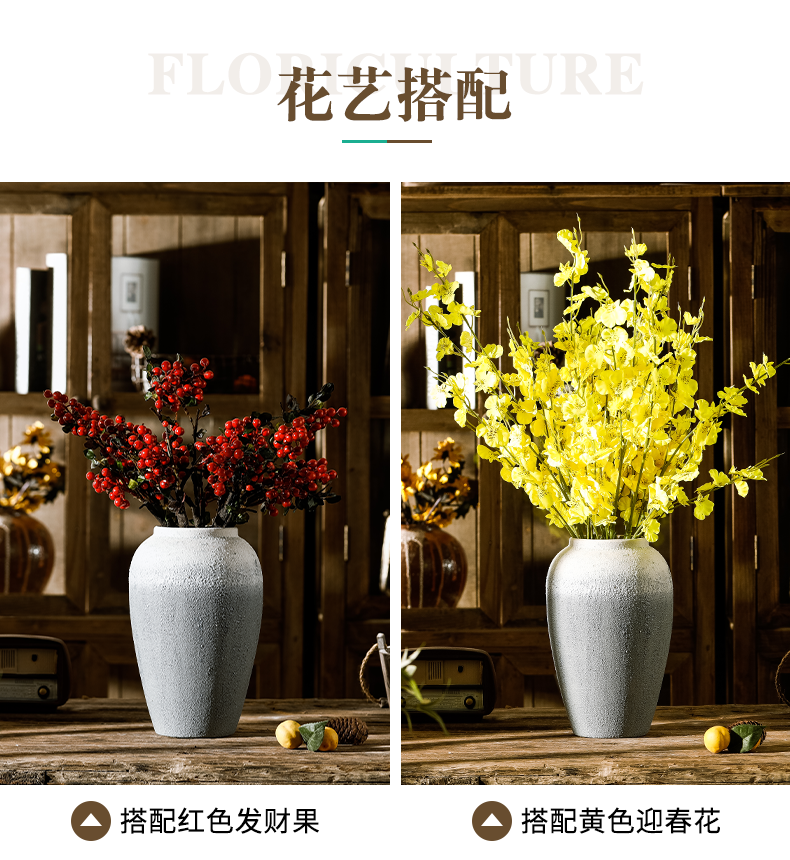 Creative jingdezhen ceramic vase furnishing articles home sitting room simulation flower flower retro coarse pottery desktop decoration