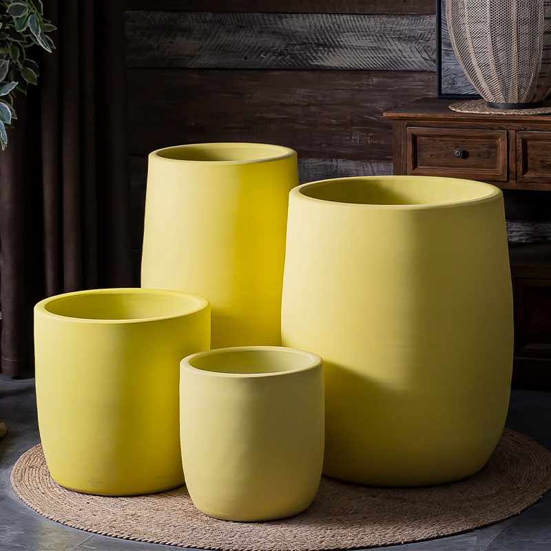 Morandi ceramic vase furnishing articles yellow flower arrangement sitting room boreal Europe style flower implement large diameter ground flowerpot suits for
