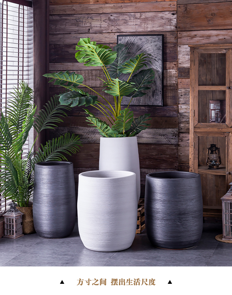 Nordic extra large ceramic flower pot happiness of trees high indoor living room yard landing potted flower pot