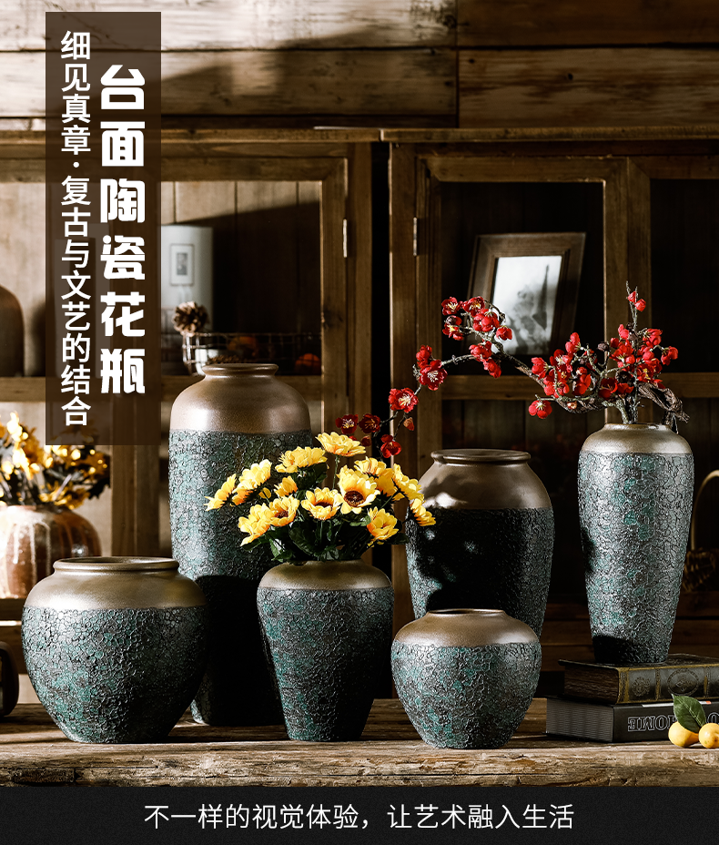 Jingdezhen ceramic vase coarse pottery dry flower arranging flowers restore ancient ways do old earthenware jar flower pot sitting room place soft decoration