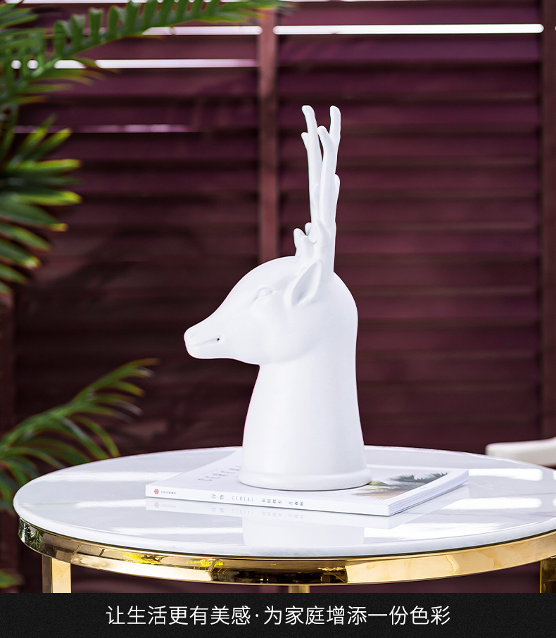 Creative arts ceramic white deer head furnishing articles sitting room ins I and contracted wind American table home decoration