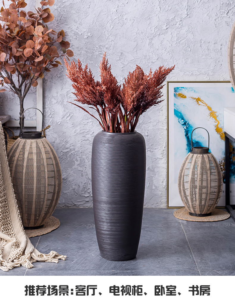 Nordic ground ceramic vase large furnishing articles dried flowers decorate the sitting room porch flower arranging creative contracted black pottery