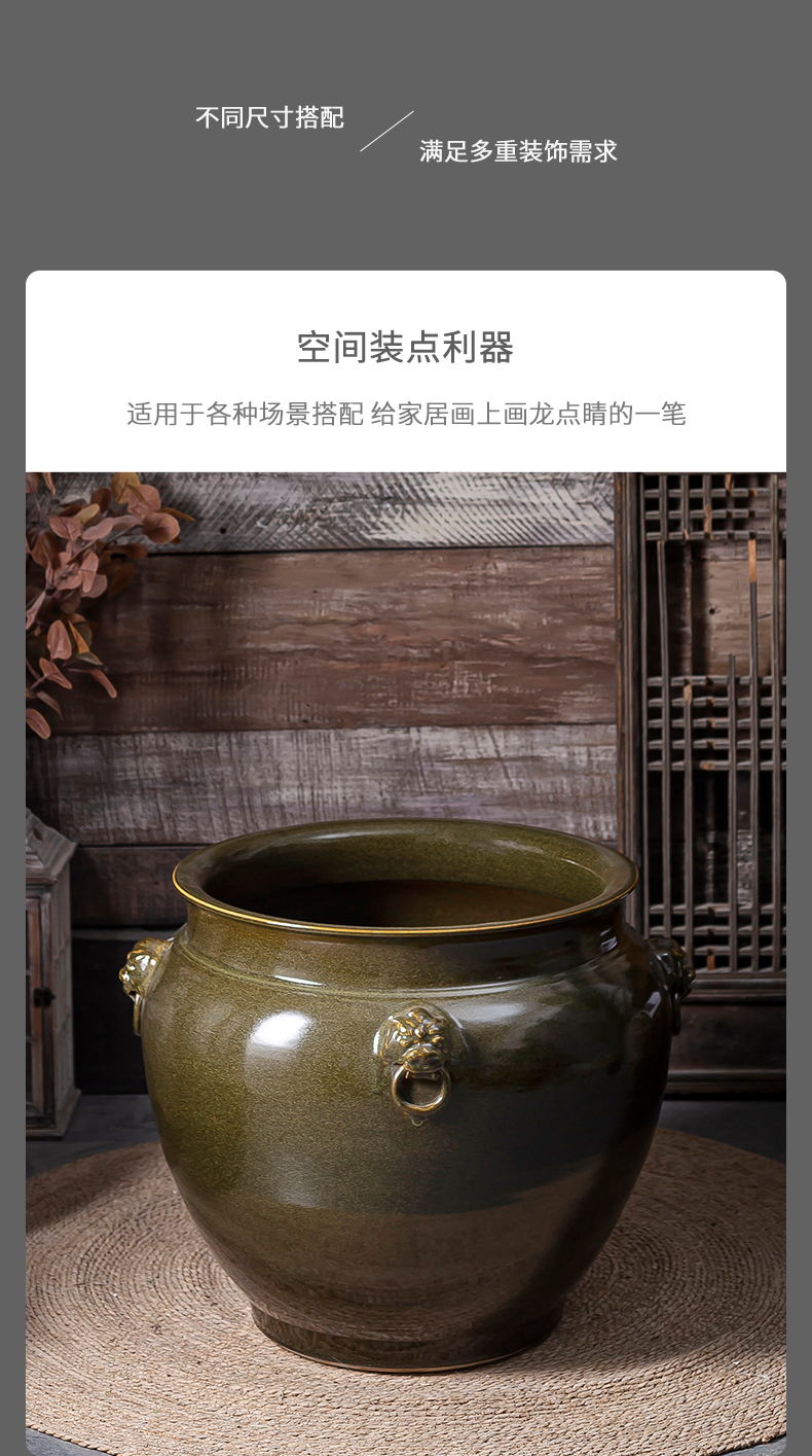 Archaize do old oversized jingdezhen ceramic cylinder lotus breeding courtyard planting cylinder lion a VAT