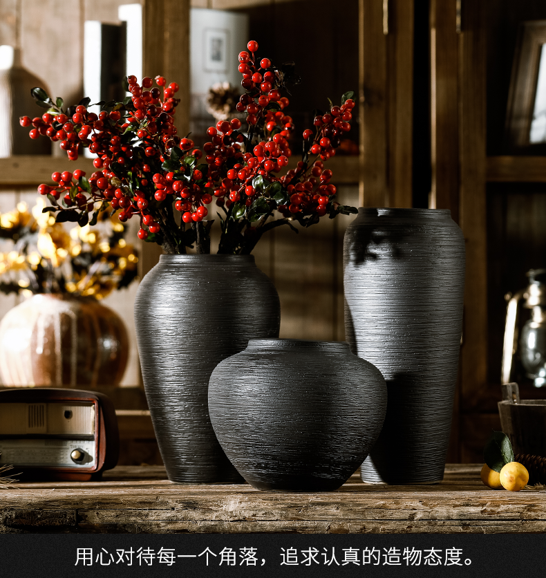 Jingdezhen official flagship store dried flower vase ceramics decoration furnishing articles sitting room flower arranging flower pot retro black porcelain