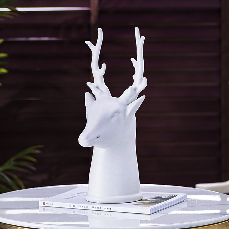 Creative arts ceramic white deer head furnishing articles sitting room ins I and contracted wind American table home decoration