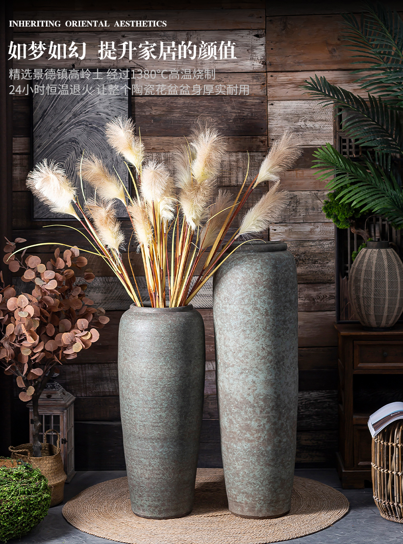 Jingdezhen ceramic coarse pottery landing big dry flower is placed to restore ancient ways I and contracted sitting room TV cabinet vase flowerpot