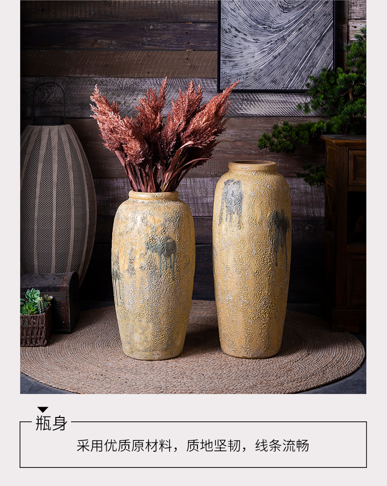 Retro teahouse zen manual coarse TaoHua implement creative clay pottery dry flower vase landing the jars of home stay facility